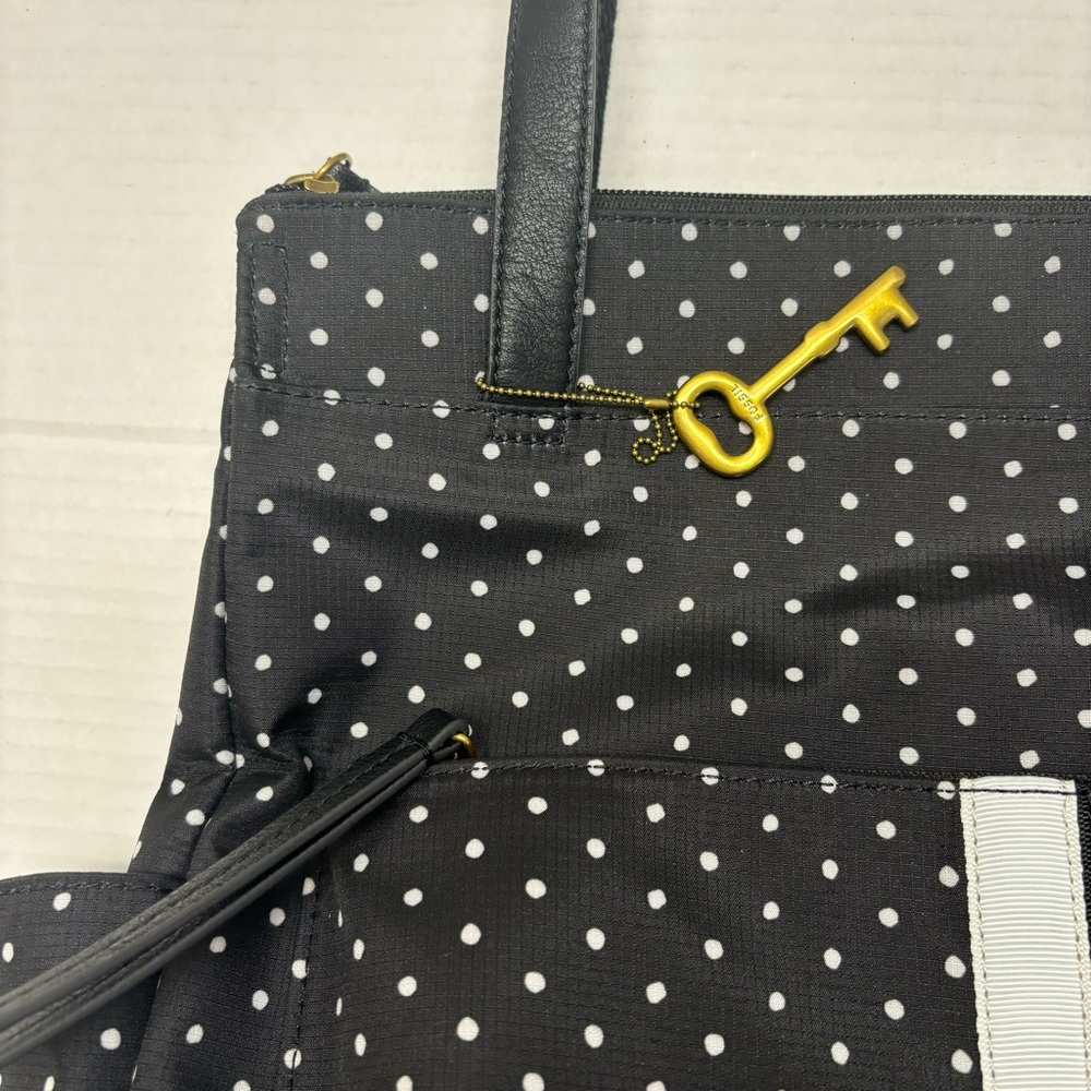 Fossil Polka Dots Tote Shoulder Bag Nylon Black White - Picture 9 of 16